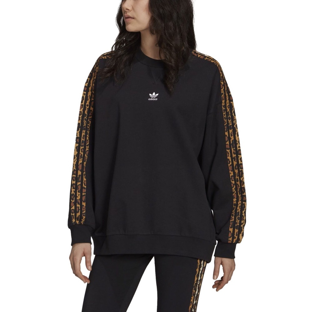 ADIDAS Leopard Print Stripe Boyfriend Crew